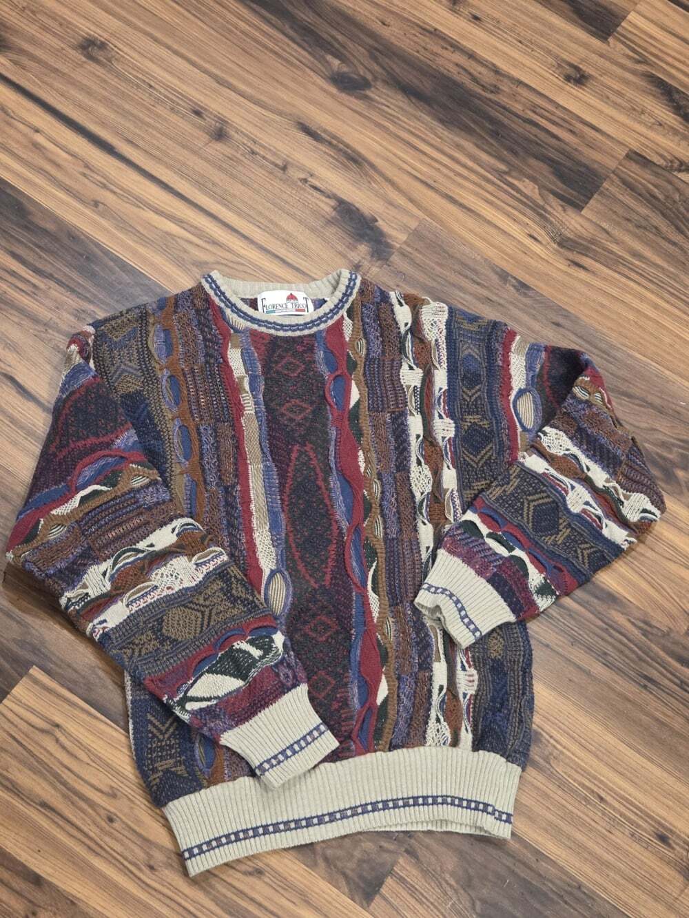 Florence Tricot Vtg 90s Coogi Style Textured 3D Knit Wool Blend Sweater M